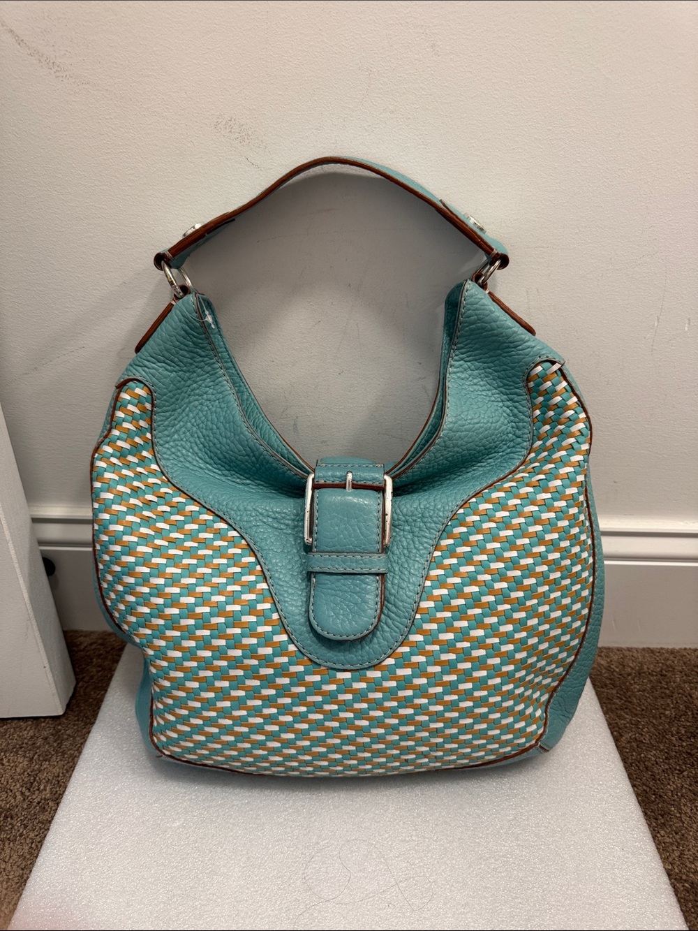 Michael Michael kors turquoise woven buckle shoulder bag purse rare